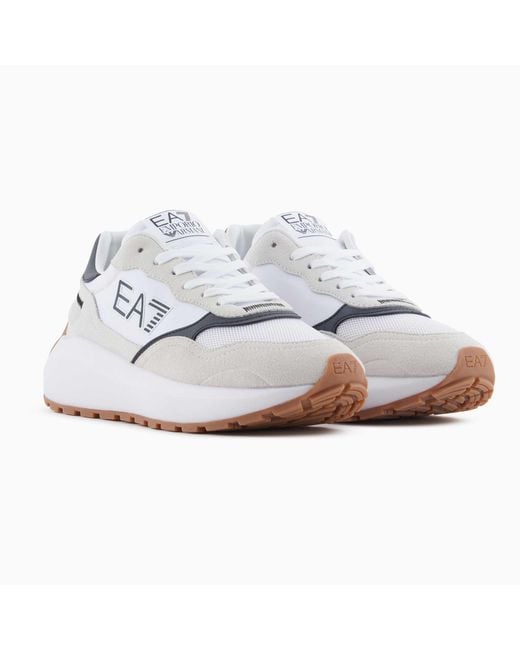 EA7 White Printed Sneakers for men