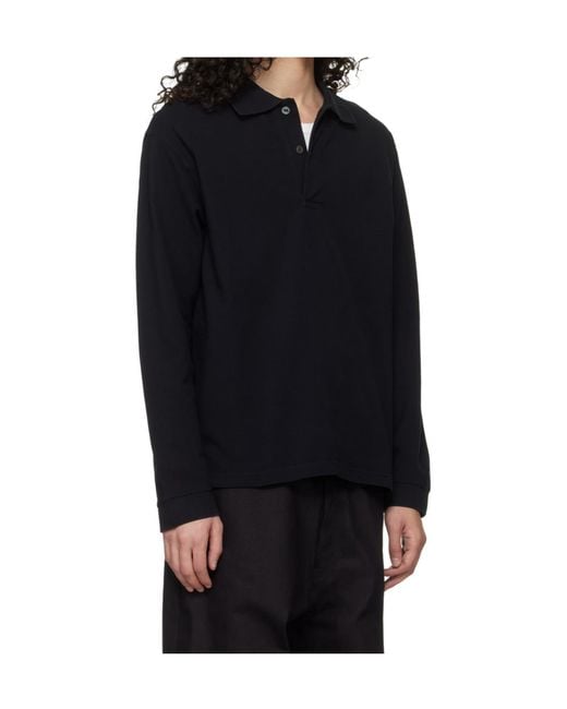 Studio Nicholson Black Long-Sleeved Polo Shirt for men