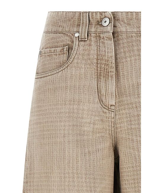 Brunello Cucinelli Natural Monile-Detail Wide Barrel Jeans
