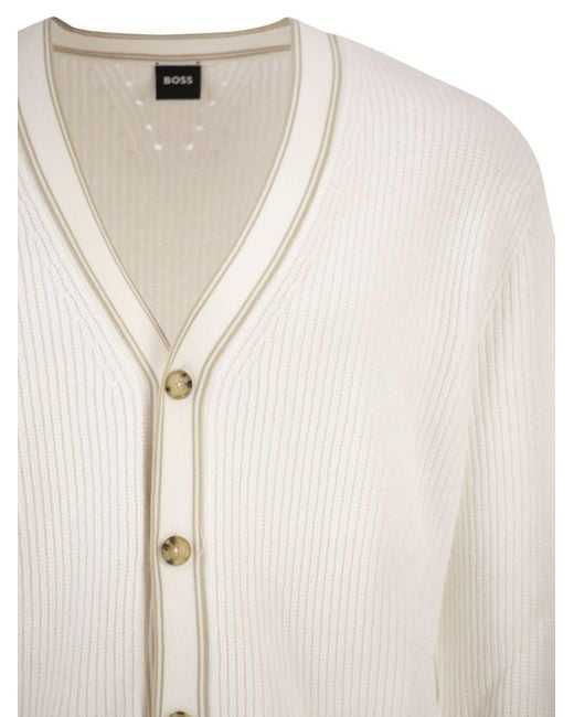 Boss White Boss Ribbed Contrast Trim Cardigan for men