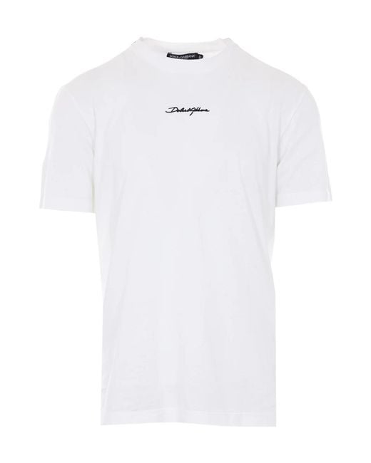 Dolce & Gabbana White Logo Embroidered Crewneck T-Shirt for men