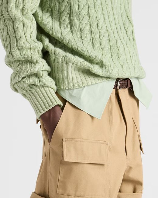 Prada Green Wool And Cashmere Crew-Neck Sweater for men