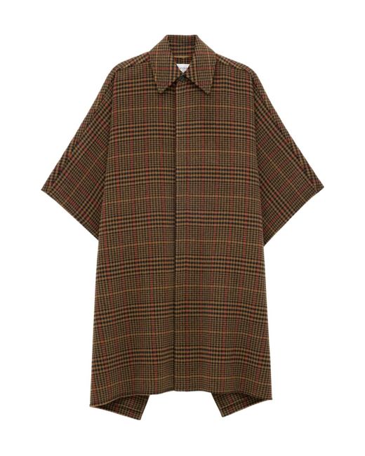 Saint Laurent Brown Plaid Short-Sleeved Cape