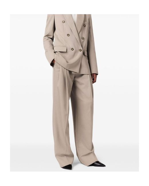 Stella McCartney Natural Pleated Wide-Leg Trousers