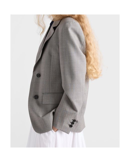 Prada Gray Single-Breasted Checked Grisaille Jacket