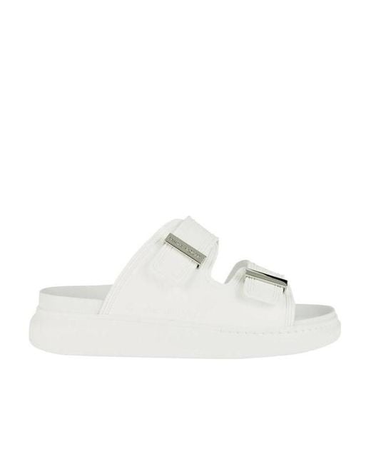 McQueen White Oversized Buckled Slides