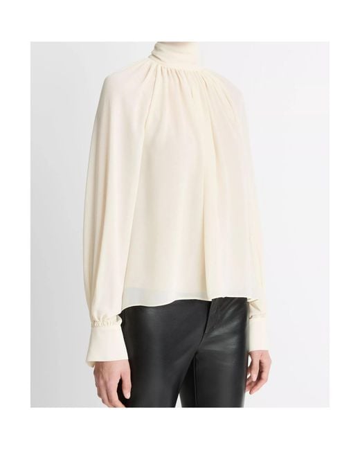 Vince White Draped High-Collar Blouse