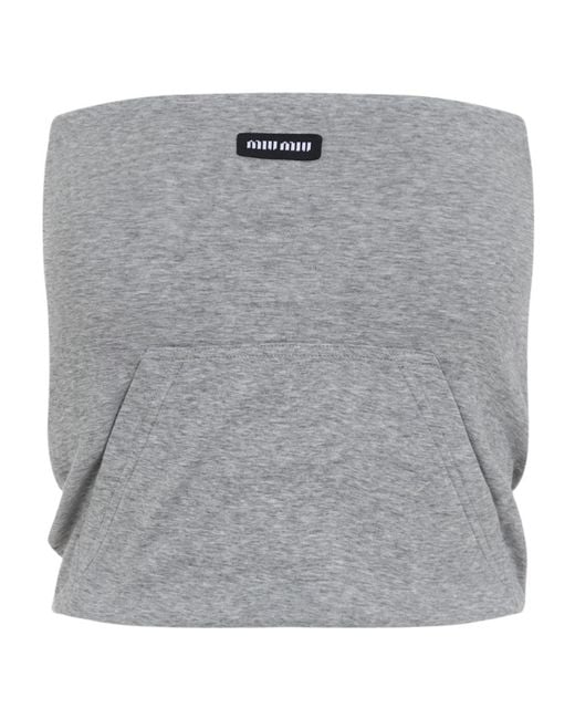 Miu Miu Gray Ribbed Jersey Top