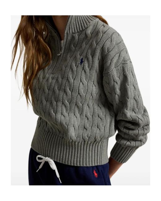 Polo Ralph Lauren Gray Cable-Knit Quarter-Zip Sweater