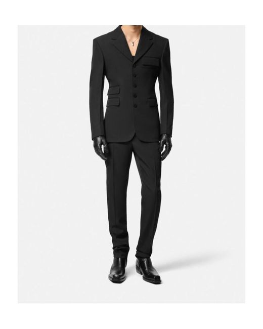 Versace Black Logo-Appliqué Tailored Trousers for men