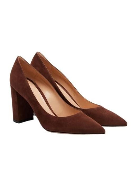 Gianvito Rossi Brown Solid Suede Pumps