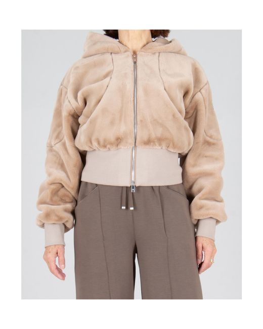 Moose Knuckles Natural Logo Patch Faux Fur Jacket