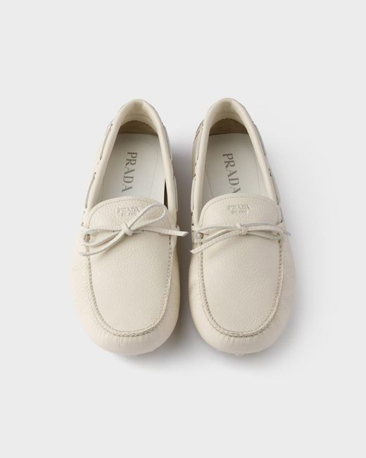 Prada White Leather Driving Shoe for men