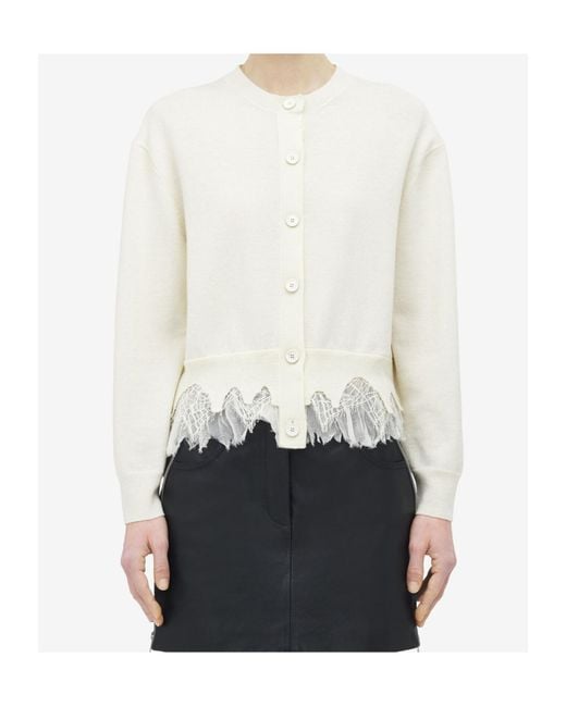 McQueen White Cobweb Lace Shrunken Cardigan