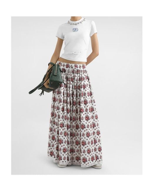 Dolce & Gabbana White Floral-Detail Crew Neck T-Shirt