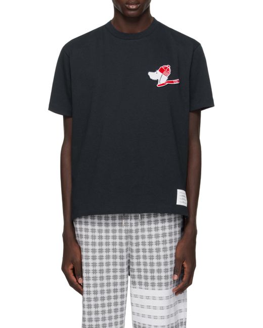 Thom Browne Blue Hector-Patch Crewneck T-Shirt for men