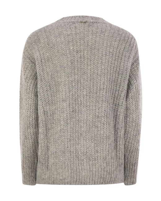 Herno Gray V-Neck Knitted Sweater