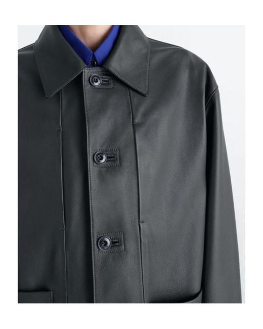 Lemaire Black Leather Workwear Jacket for men