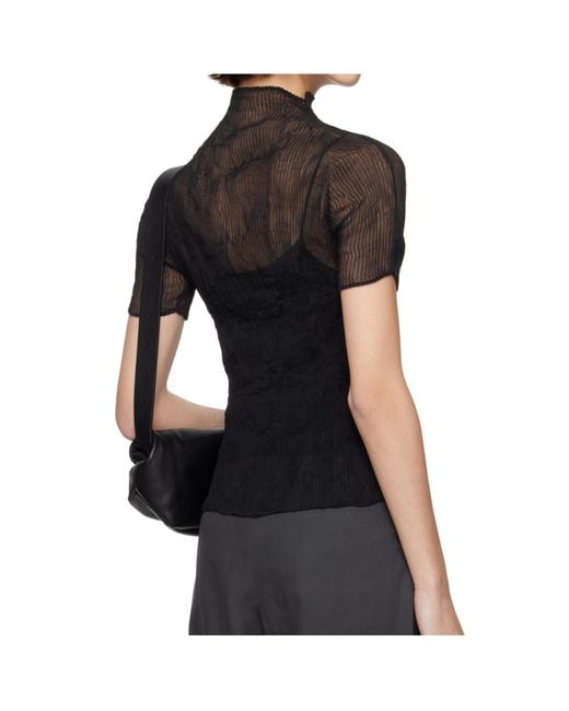 Issey Miyake Black High-Necked Short-Sleeved Top