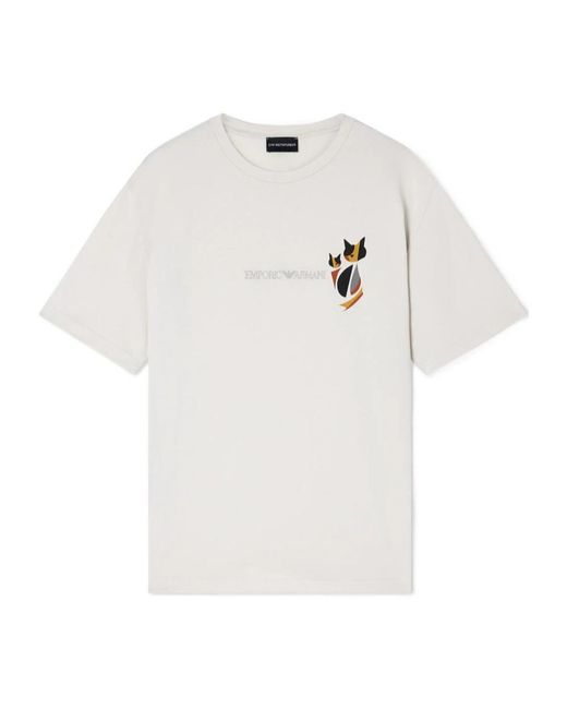 Emporio Armani White Logo Embroidered Crewneck T-Shirt for men