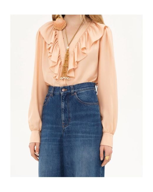 Chloé Natural Chloé Ruffle Detailed Long-Sleeve Shirt