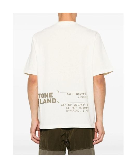 Stone Island White Logo-Print Cotton T-Shirt for men