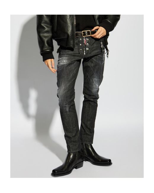 DSquared² Black Low-Rise Distressed Slim-Fit Jeans for men