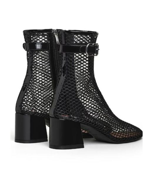 Alaïa Black Mesh Buckle-Strap Ankle Boots
