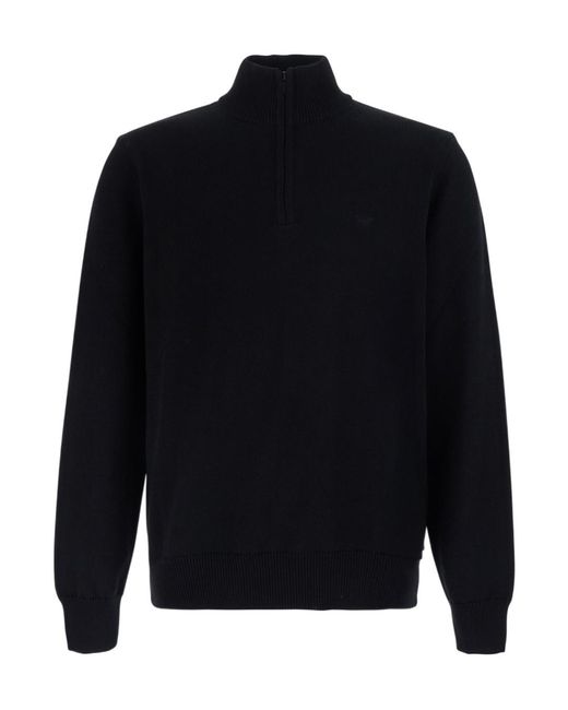 Emporio Armani Blue Long-Sleeve Half-Zip Pullover for men