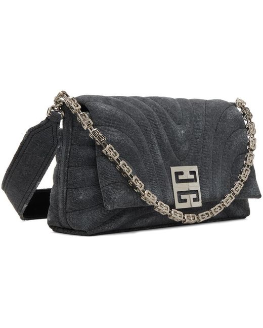 Givenchy Gray Logo Plaque Denim Quilted Small Shoulder Bag