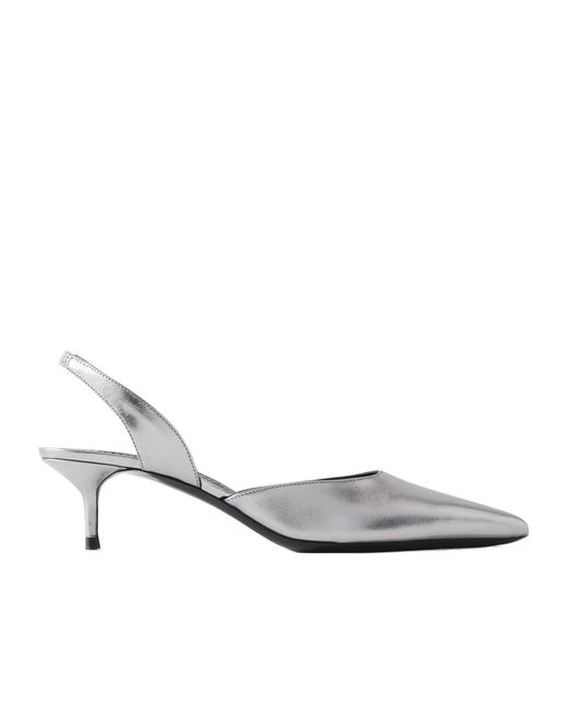 Staud White Metallic Leather Slingback Pumps