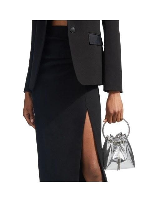 Jimmy Choo White Bon Bon Metallic Drawstring Mini Bucket Bag