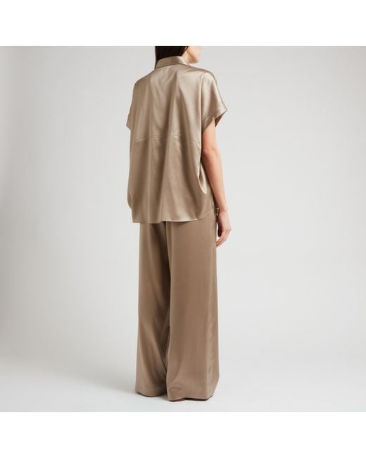 Brunello Cucinelli Natural Short-Sleeved Buttoned Blouse