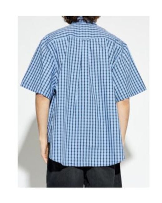 Vetements Blue Logo Patch Checked Short-Sleeve Shirt for men