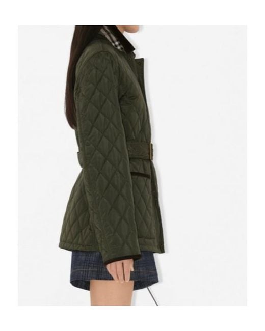 Burberry Green Belted Waist Quilted Jacket