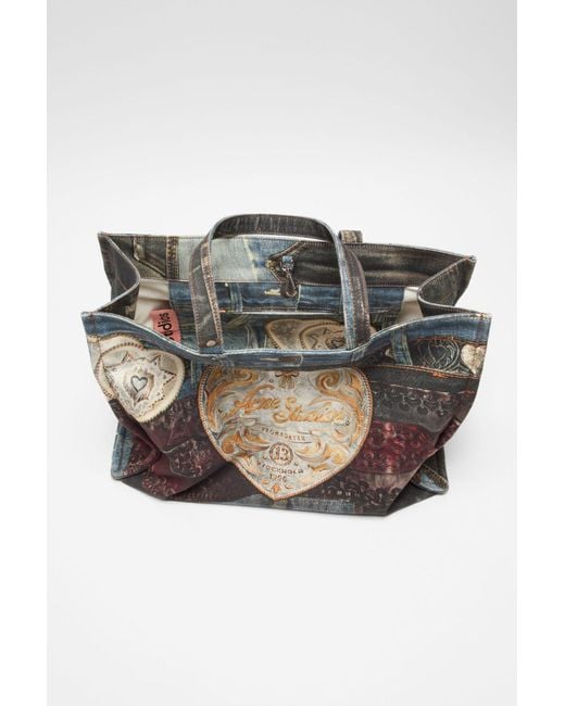 Acne Black Denim-Patch Heart Top Handle Bag for men