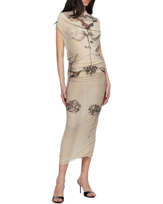 Jean Paul Gaultier White Double Layer Printed Maxi Dress