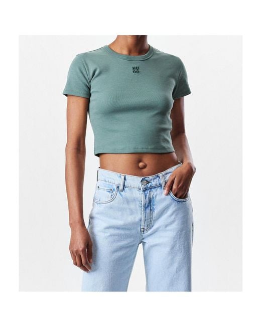 Boss Blue Cotton Cropped Tshirt