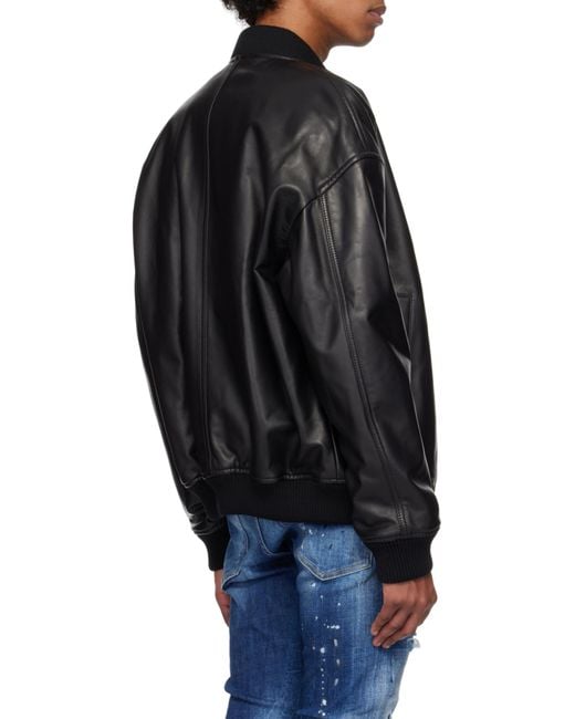 DSquared² Black Zip-Up Leather Jacket for men