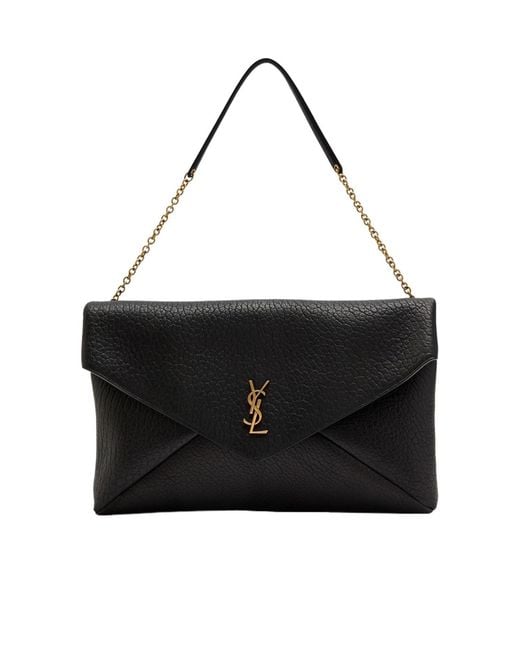 Saint Laurent Black Envelope Grained Leather Pouch