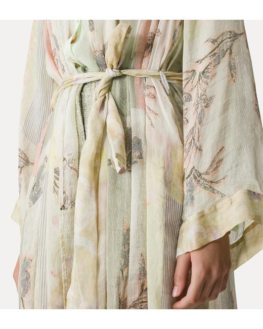 Forte Forte White Linen And Silk Robe With The Secret Garden Print Design