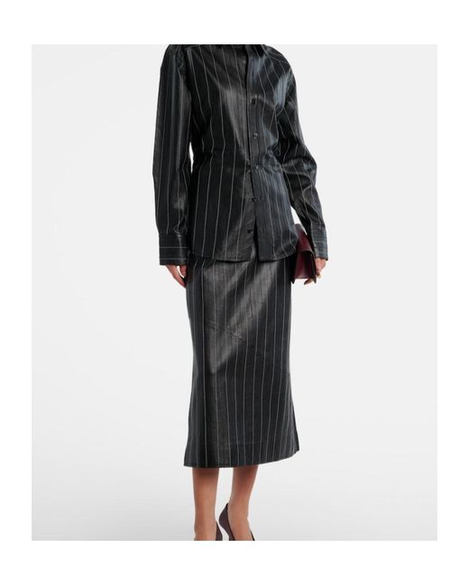 Victoria Beckham Black Embroidered Leather Midi Skirt