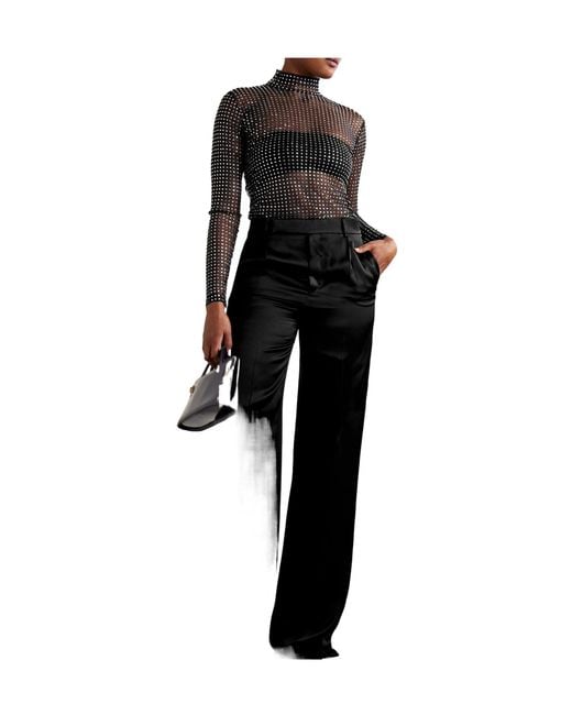 A.L.C. Black James Crystal-Embellished Mesh Turtleneck Top