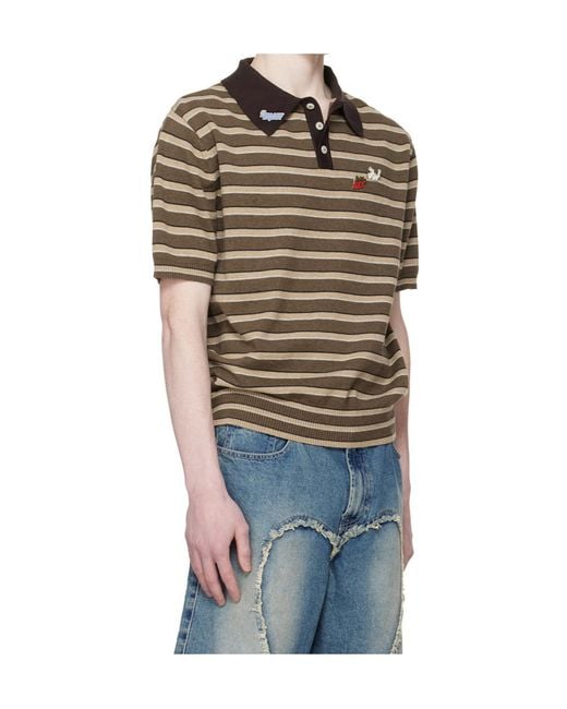 Carne Bollente Gray Pin-Up Patrol Striped Polo Shirt for men