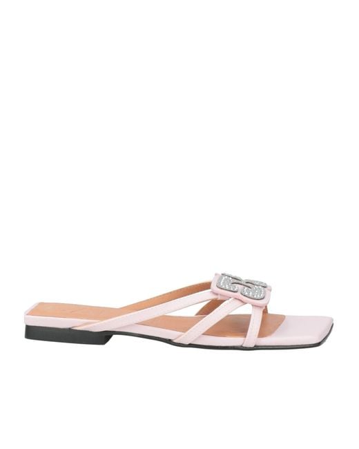 Ganni Pink Rhinestone-Decorated Sandals