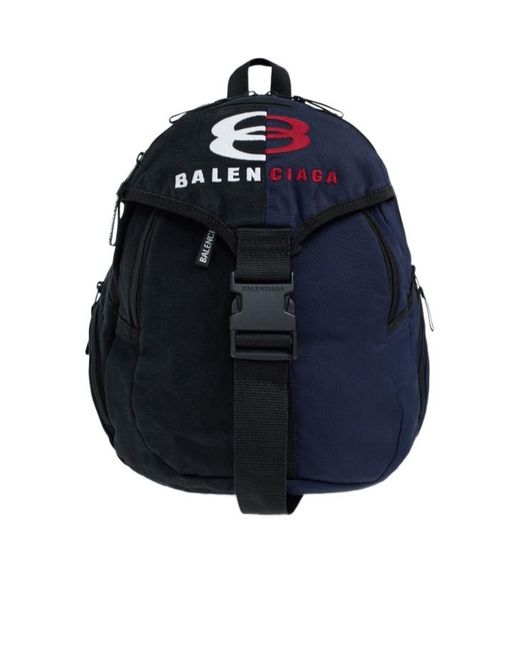 Balenciaga Blue Logo Embroidered Buckled Backpack for men