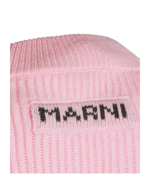 Marni Pink Ribbed V-Neck Ribbed Jumper