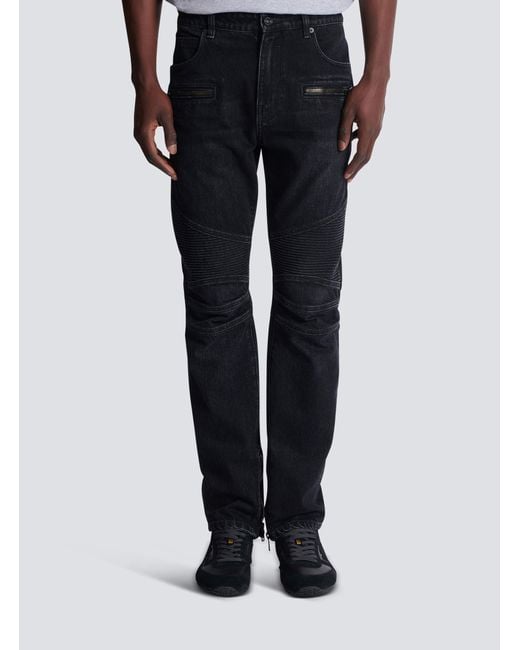 Balmain Blue Vintage Denim Biker Jeans for men