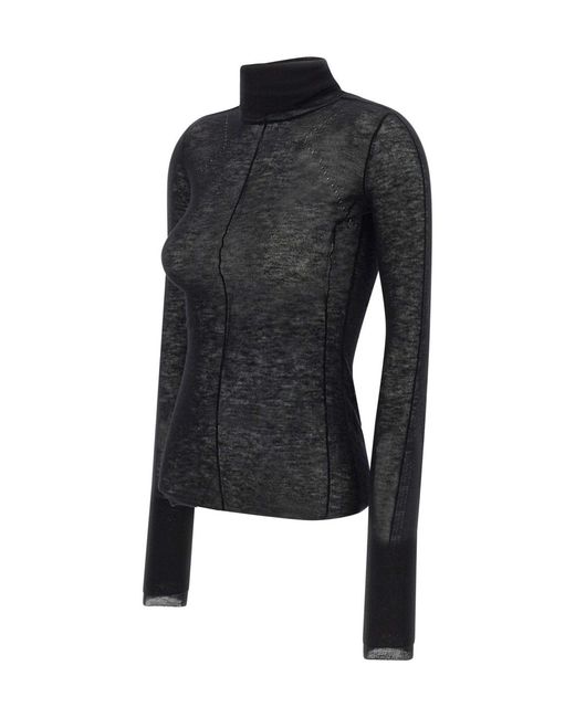 Elisabetta Franchi Black Sheer Turtleneck Knitted Sweater