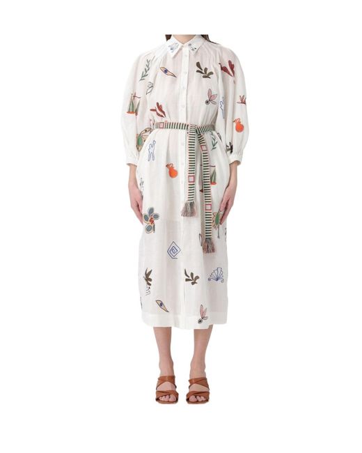 ALÉMAIS White Embroidered Midi Dress